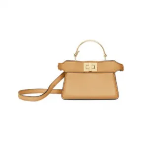 芬迪/Fendi Nano Peekaboo Maxi手柄-米色软羊皮迷你包 7AS106ABVEF15KR