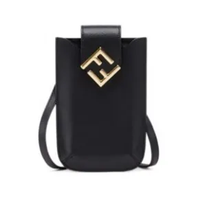 芬迪/Fendi FF 钻石手机袋 皮革 黑色  7AS188ALWAF0KUR