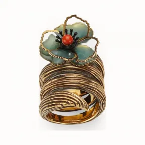 芬迪/Fendi FLOWER戒指_绿色珐琅戒指 8AG827 A6V JF17AY