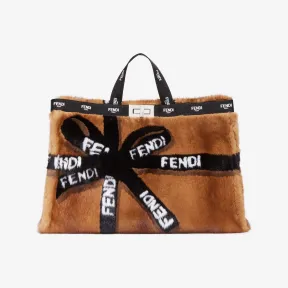 芬迪/Fendi X-TOTE大号手袋-棕色貂毛手提袋，带丝带镶饰-女士手提袋 8BH411ANSKF0QKX 8056582959047