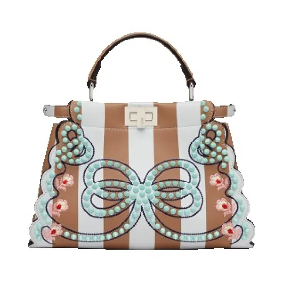 芬迪/Fendi 女士棕色和浅蓝色MINI PEEKABOO帆布包袋 8BN244 9GP F02EZ