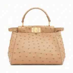 芬迪/Fendi PEEKABOO MINI_棕色鸵鸟皮手袋 8BN244 A1A CF0QVK