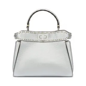 芬迪/Fendi Peekaboo Iconic迷你银色全粒面皮革手袋-女士手袋-FENDI芬迪中国官网 8BN244AJGMF1HCL-8054321214525