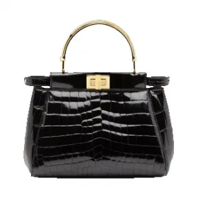 芬迪/Fendi 女士黑色MINI PEEKABOO鳄鱼皮包袋 8BN244 SGU F0KUR