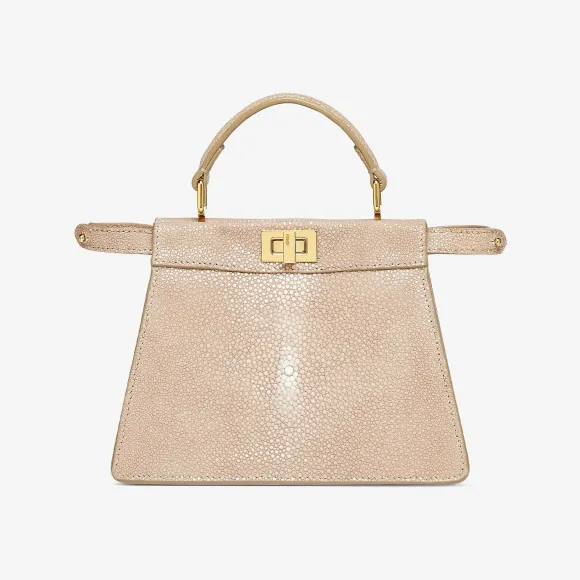 芬迪/Fendi Peekaboo ISeeU Petite手袋-鸽子灰黄貂鱼皮革-女士手袋 8BN335ANH2F0E65 8056582920498