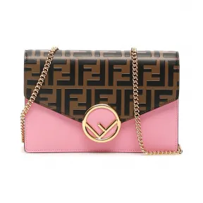 芬迪/Fendi FF 粉红色/啡色 牛皮 女士 斜挎包 8BS006AAIIF1B11