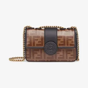 芬迪/Fendi MINI DOUBLE F_棕色帆布包 8BS016 A5K 4F14RT