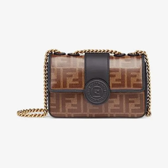 芬迪/Fendi MINI DOUBLE F_棕色帆布包 8BS016 A5K 4F14RT