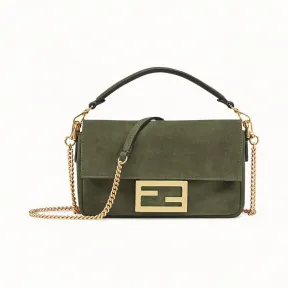 芬迪/Fendi 迷你BAGUETTE_绿色麂皮手袋 8BS017 A7S DF1841