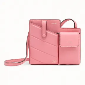 芬迪/Fendi 2口袋迷你手袋_粉红色皮革信差包 8BS026 A5D YF0L17