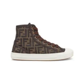 芬迪/Fendi Fendi Domino - 棕色FF提花布料高帮鞋 8E8357AJZXF0R7V