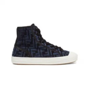 芬迪/Fendi Fendi Domino - 蓝色FF提花布料高帮鞋 8E8357AKXOF0KAD