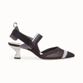 芬迪/Fendi 船形高跟鞋_黑色网眼布后跟搭带 8J6716 A83 FF17LN