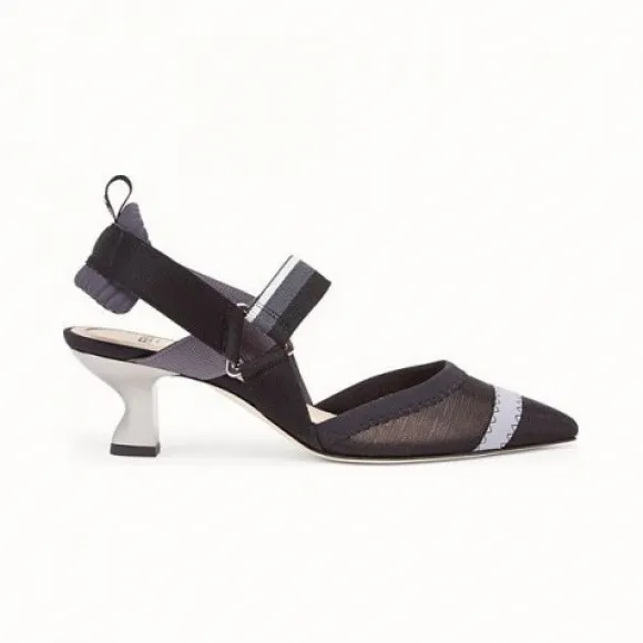 芬迪/Fendi 船形高跟鞋_黑色网眼布后跟搭带 8J6716 A83 FF17LN