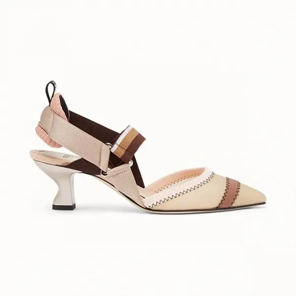 芬迪/Fendi 船形高跟鞋_米色网眼布后跟搭带 8J6716 A83 FF17LO