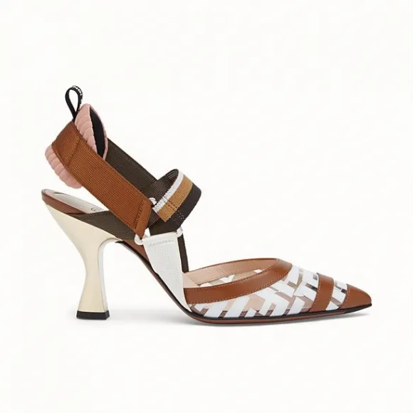 芬迪/Fendi 船形高跟鞋_PU和白色皮革材质露跟鞋 8J6933 A83 EF17LL