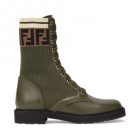 芬迪/Fendi Rockoko - 弹力布料绿色皮革机车靴 8T6780A3H4F1C39 