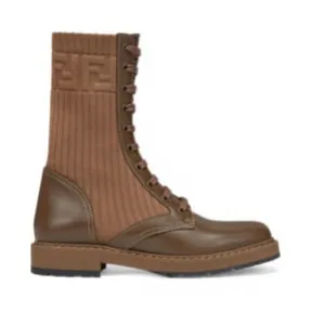 芬迪/Fendi Rockoko - 弹力布料棕色皮革机车靴 8T6780AGE5F1EUW 
