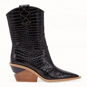 芬迪/Fendi 靴子_黑色鳄鱼纹及踝靴 8T6785 TC3 F0QA1