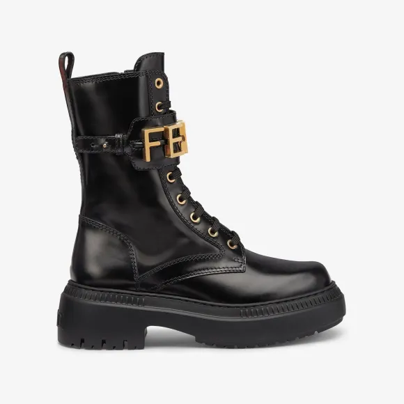 芬迪/Fendi Fendigraphy-黑色皮革骑士短靴-女士长靴及短靴 8T8355AKY6F1H1K 8056582094786
