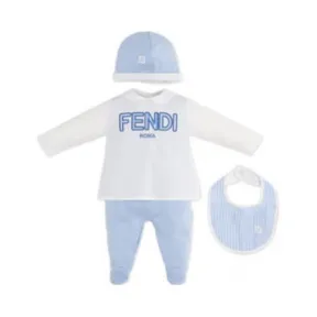 芬迪/Fendi 浅蓝色府绸和平纹布婴儿套装-婴儿套装-FENDI芬迪中国官网 BUK0865V0F1FXY-8056867851509