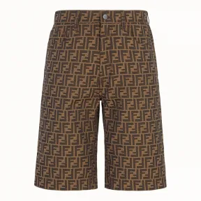 芬迪/Fendi 牛仔系列_棕色牛仔百慕大短裤 FLP240 A6W JF1440