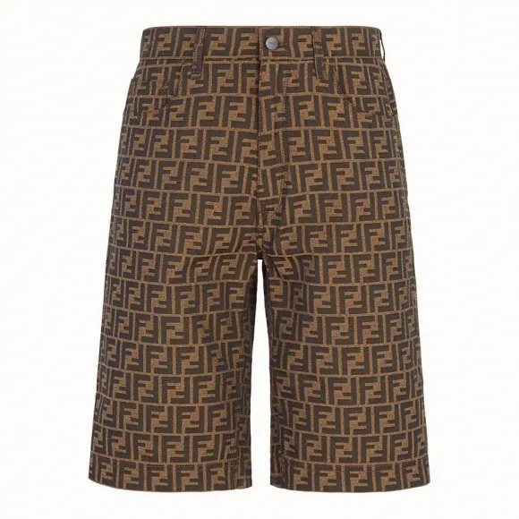芬迪/Fendi 牛仔系列_棕色牛仔百慕大短裤 FLP240 A6W JF1440