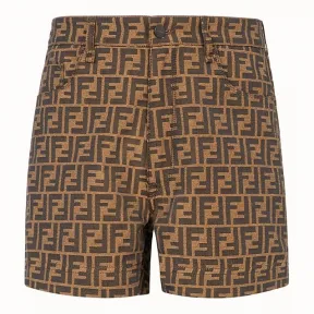 芬迪/Fendi 牛仔系列_棕色牛仔百慕大短裤 FLP242 A6W JF1440