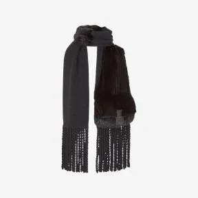 芬迪/Fendi 围巾-黑色羊毛和貂毛围巾-女士围巾和丝巾 FNG565ALQAF0GME 8056582423449