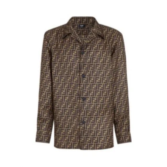 芬迪/Fendi 衬衫_棕色真丝衬衫 FS0747 A4J KF0QE1