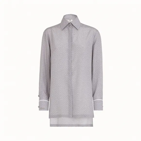 芬迪/Fendi 衬衫_灰色中式绉绸衬衫 FS7174 A8F OF16WQ