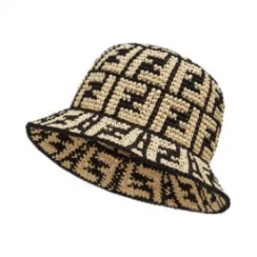 芬迪/Fendi 米色拉菲草渔夫帽 FXQ688-ADRH-F1E14