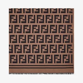 芬迪/Fendi 棕色桑蚕丝和羊毛格子呢盖毯 FXT282A3Q1F0QE1
