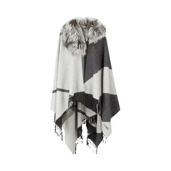 芬迪/Fendi 不对称灰黑色女士PONCHO披巾 FXX636 8MJ F0QZ1
