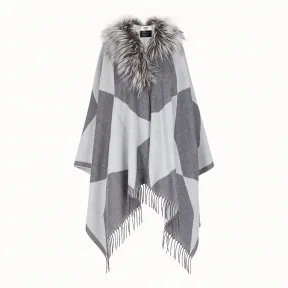芬迪/Fendi TOUCH OF FUR皮草披风_灰色羊毛斗篷 FXX636 A11 1F0QZ0