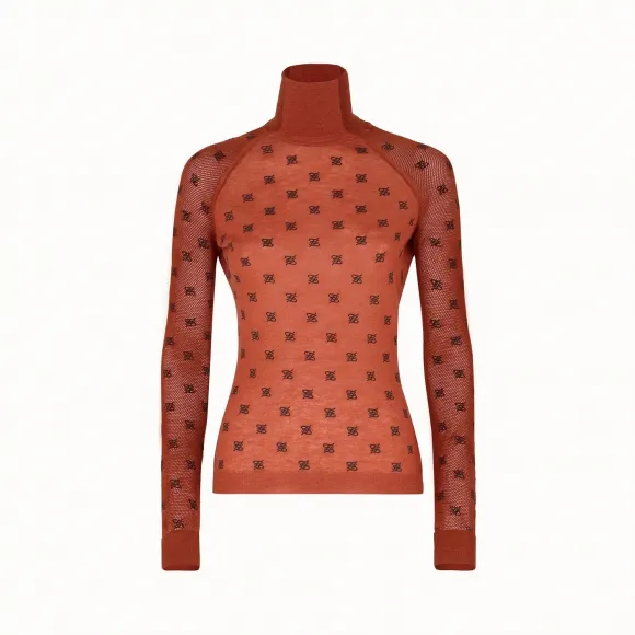 芬迪/Fendi 女士 棕色真丝和羊毛毛衣 FZY894A9WNF18DS