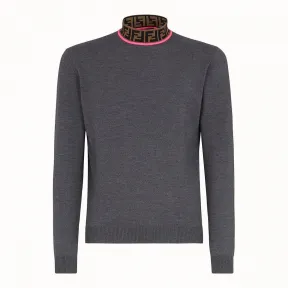 芬迪/Fendi 高翻领毛衣_灰色羊毛毛衣 FZZ411 A4G CF1749