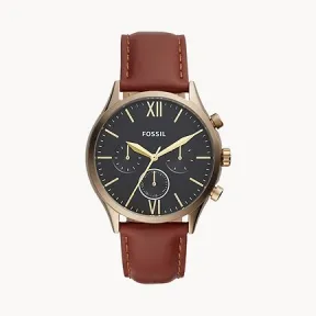化石/Fossil Fenmore Midsize Multifunction Brown Leather Watch BQ2404
