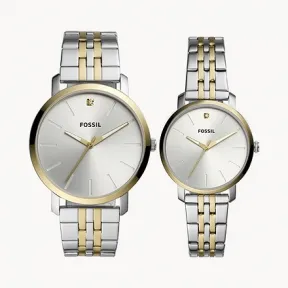 化石/Fossil His and Her Lux Luther Three-Hand Two-Tone Stainless Steel Watch Gift Set BQ2467SET