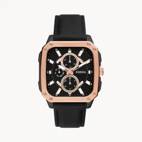 化石/Fossil Multifunction Black Leather Watch BQ2654