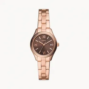 化石/Fossil Rye Three-Hand Date Rose Gold-Tone Stainless Steel Watch BQ3747