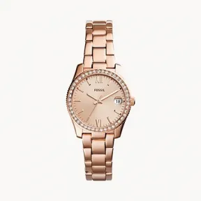 化石/Fossil Scarlette Mini Three-Hand Date Rose Gold-Tone Stainless Steel Watch ES4318