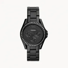 化石/Fossil Riley Multifunction Black Stainless Steel Watch ES4519