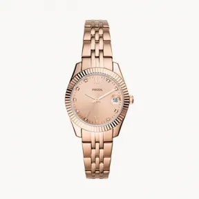 化石/Fossil Scarlette Mini Three-Hand Date Rose Gold-Tone Stainless Steel Watch ES4898