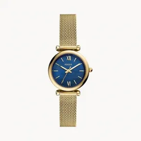 化石/Fossil Carlie Mini Three-Hand Gold-Tone Stainless Steel Mesh Watch ES5020