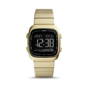 化石/Fossil Rutherford 数字金色不锈钢腕表 FS5449