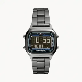化石/Fossil Retro Digital Smoke Stainless Steel Watch FS5846
