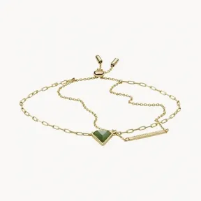 化石/Fossil Val Joyful Expression Green Aventurine 14K Gold Plated Brass Chain Bracelet JA7111710