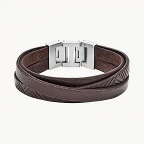 化石/Fossil Textured Brown Leather Wrist Wrap JF02999040