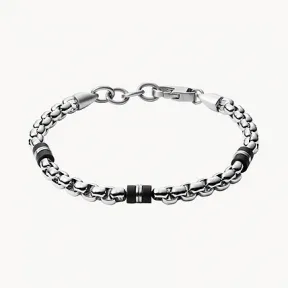 化石/Fossil Black Marble and Silver-Tone Steel Beaded Bracelet JF03313040